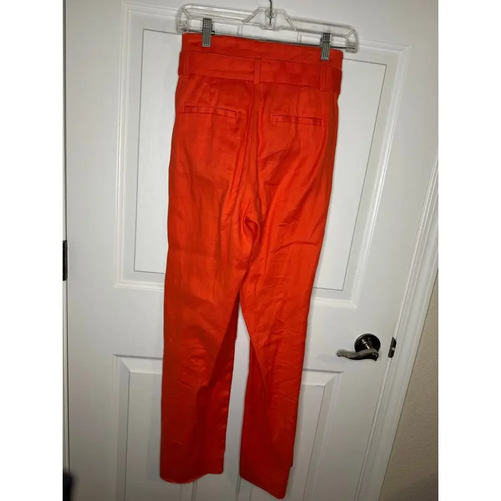 Banana Republic High Waist Paper bag Wide Leg Linen Cotton Pants Orange Size 0